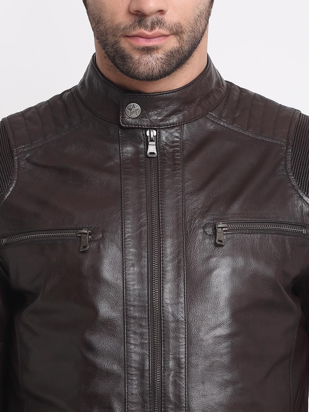TEAKWOOD LEATHERS Men’s Casual Stylish Leather Jacket for Men, High Neck | Long Sleeve | Zipper Closure (L, Choco Brown) - Image 5
