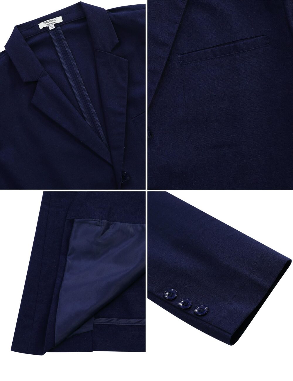 TURETRENDY Men's Casual Coat Lightweight Linen Blazer Regular Fit Sport Jackets Four Buttons Daily Suits, Dark Blue, Large - Image 3