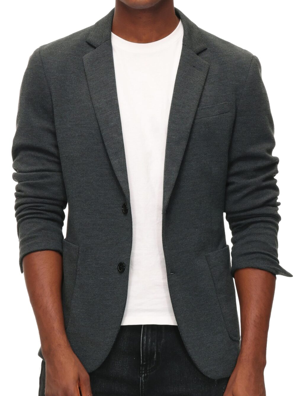 Mens Casual Knit Blazer Suit Jackets Slim Fit Two Button Sport Coats Dark Grey M
