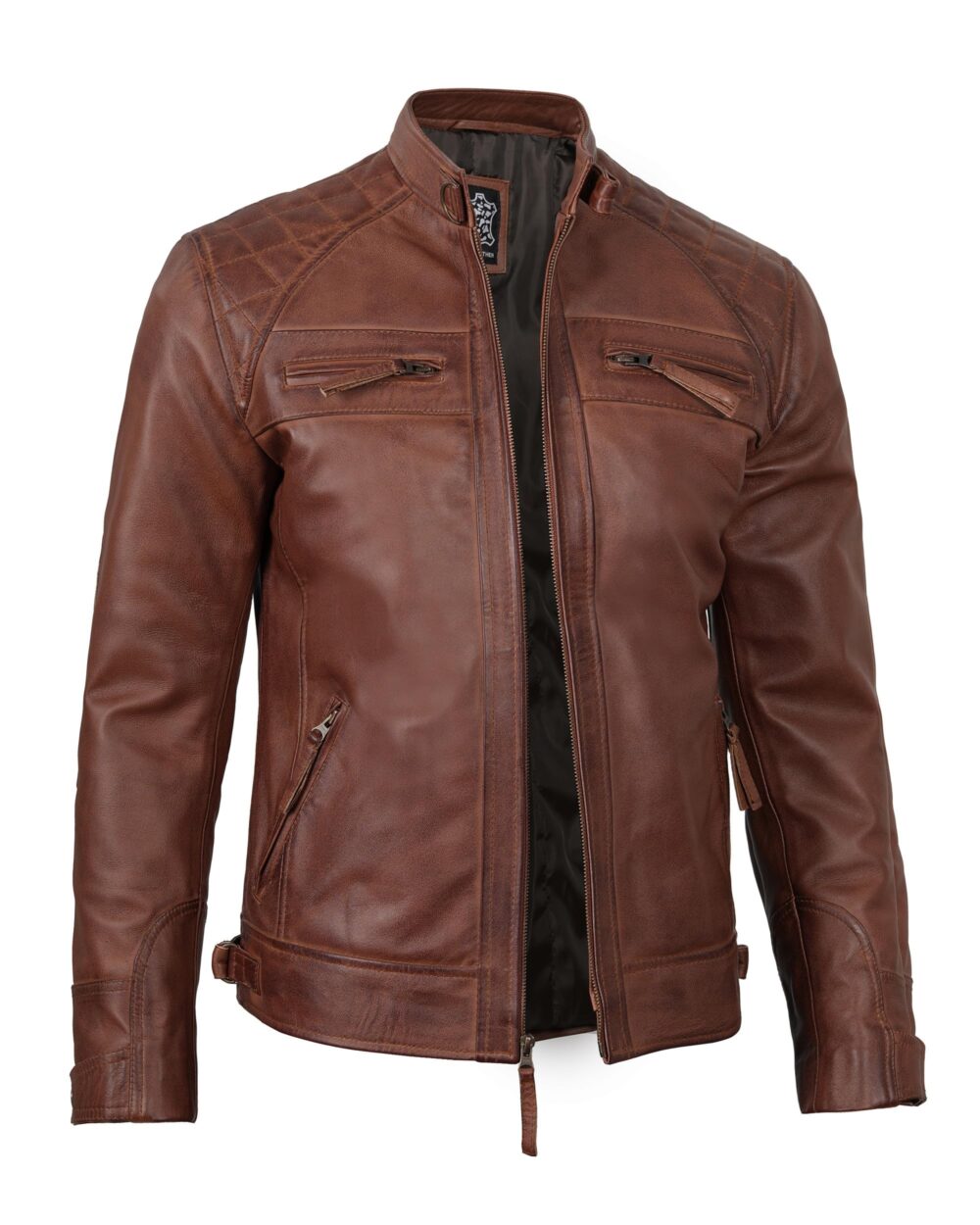 fjackets Brown Leather Jacket Men - Distressed Lambskin Mens Leather Jacket | [1100083],Johnson Brown,M - Image 6