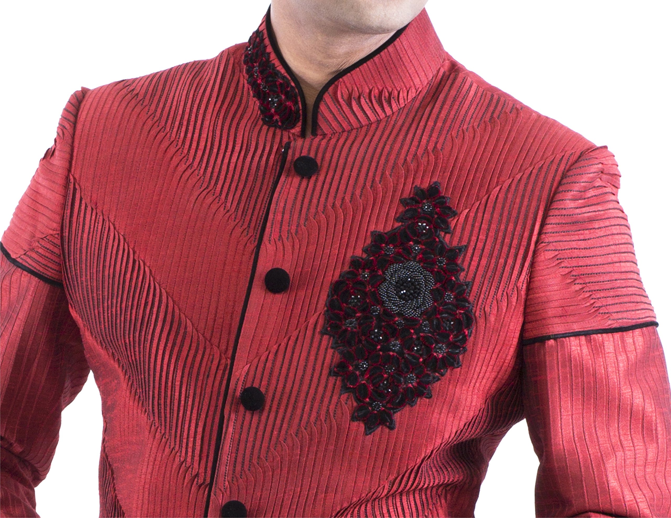 RAJ DESIGN STUDIO Men's Indo-western raw silk Dupion H/emb Brooch with Polo Pant - Image 6