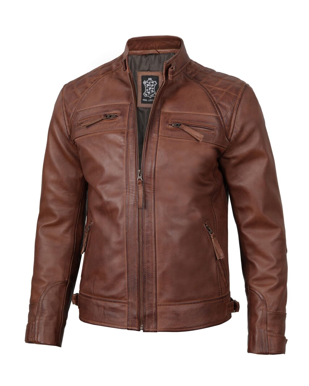 fjackets Brown Leather Jacket Men - Distressed Lambskin Mens Leather Jacket | [1100083],Johnson Brown,M - Image 5