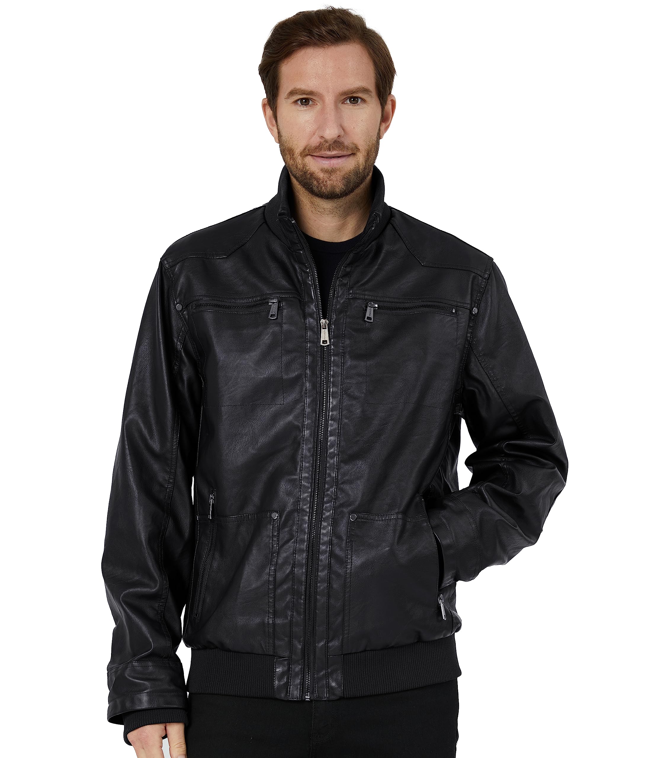 wantdo Men's Faux Leather Jacket with Removable Hood Motorcycle Jacket Casual Warm Winter Coat, Pure Black(thick), Medium - Image 5